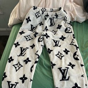 Black and white monogram fuzzy pants